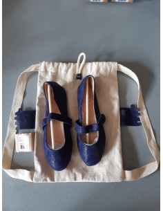 Chaussons cuir enfant Billy Puni furry marine avec...