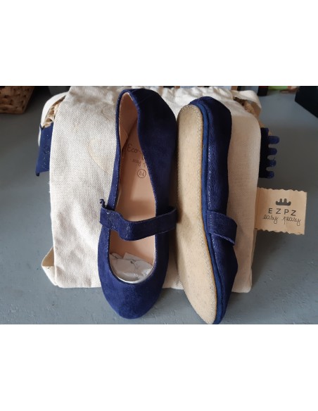 Chaussons cuir enfant Billy Puni furry marine avec semelle antidérapante EZPZ EASY PEASY