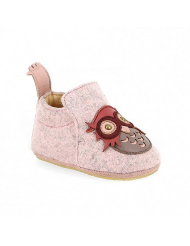 Chaussons cuir enfant Doublu Hibou rose avec semelle antidérapante EZPZ EASY PEASY