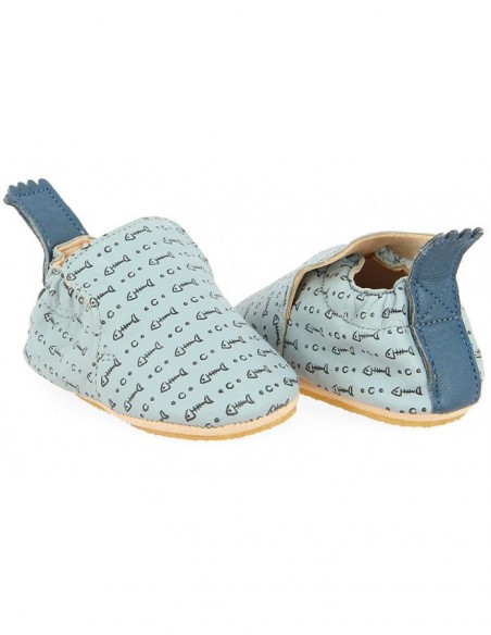 Chaussons cuir Blublu Pesce écume/noir avec semelle antidérapante - EASY PEASY