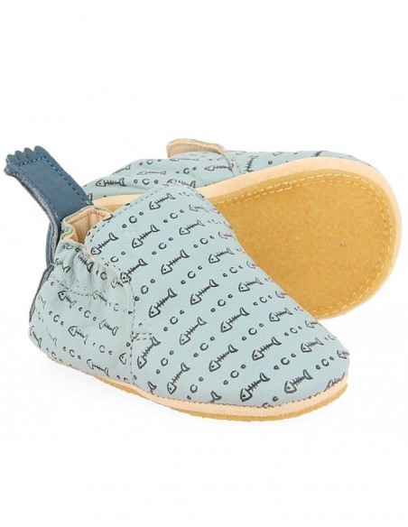 Chaussons cuir Blublu Pesce écume/noir avec semelle antidérapante - EASY PEASY