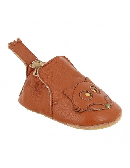 Chaussons cuir Blublu Fox chataigne avec semelle antidérapante - EASY PEASY