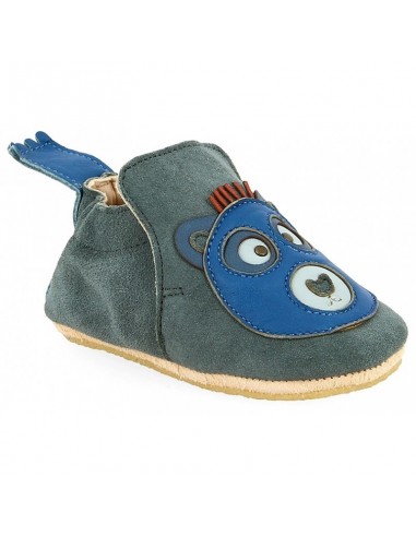 Chaussons cuir enfant Blublu Ours storm/cobalt avec semelle antidérapante EZPZ EASY PEASY