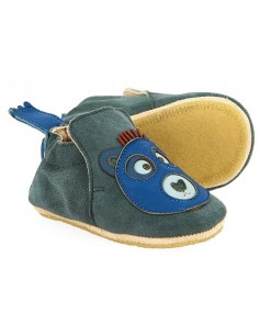 Chaussons cuir Blublu Ours storm/cobalt avec semelle... 2