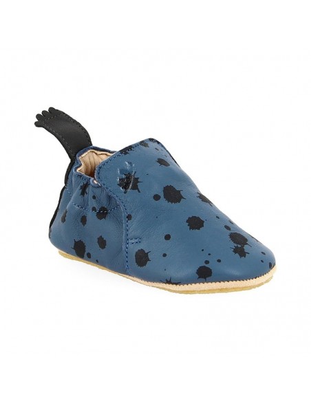 Chaussons cuir Blublu Ink denim/noir avec semelle antidérapante EASY PEASY