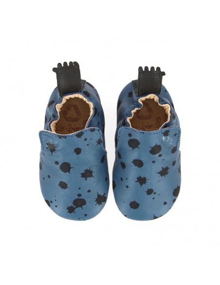 Chaussons cuir Blublu Ink denim/noir avec semelle antidérapante EASY PEASY