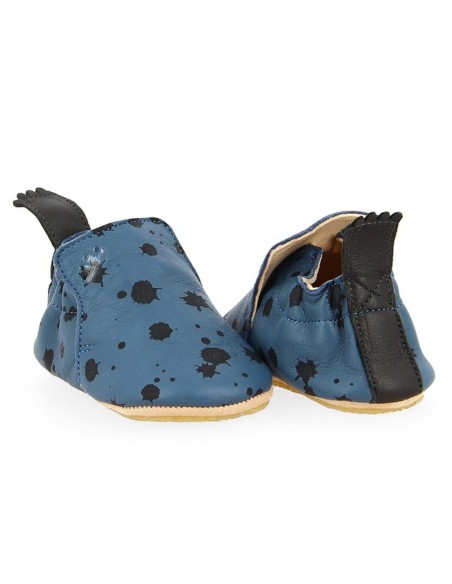 Chaussons cuir Blublu Ink denim/noir avec semelle antidérapante EASY PEASY