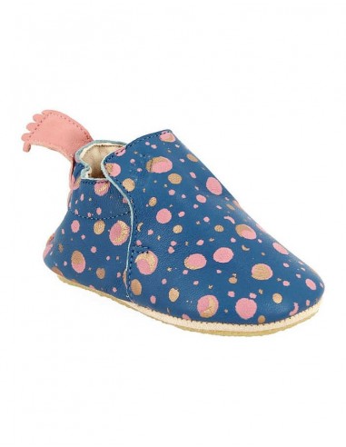 Chaussons cuir enfant Blublu Eclipse cobalt/rosy avec semelle antidérapante EZPZ EASY PEASY