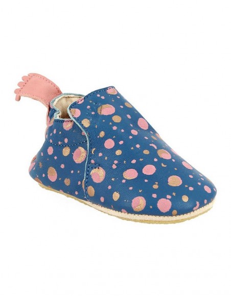 Chaussons cuir Blublu Eclipse cobalt/rosy avec semelle antidérapante - EASY PEASY