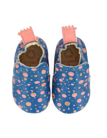 Chaussons cuir Blublu Eclipse cobalt/rosy avec semelle antidérapante - EASY PEASY