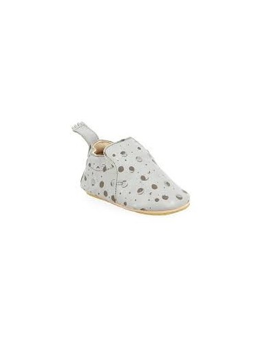 Chaussons cuir enfant Blublu Eclipse plume/silver avec semelle antidérapante EZPZ EASY PEASY