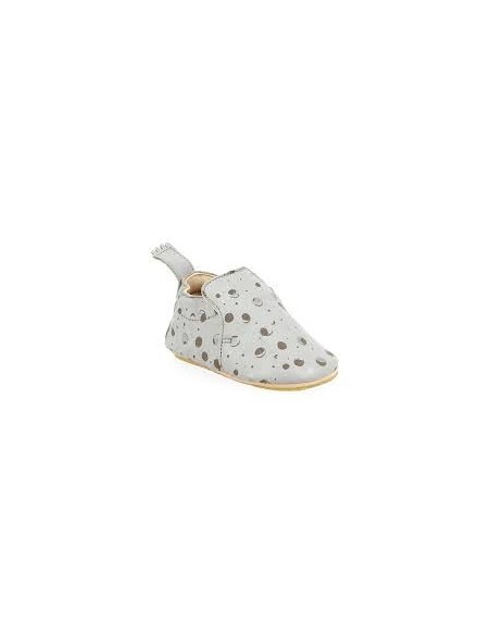Chaussons cuir Blublu Eclipse plume/silver avec semelle antidérapante EASY PEASY