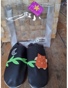 Chaussons cuir enfant Owl In Chocolate And Orange STARCHILD 2