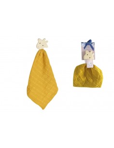 Doudou jaune Girafe avec tête en caoutchouc naturel et...