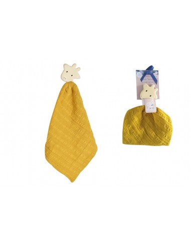 Doudou jaune Girafe avec tête en caoutchouc naturel et coton TIKIRI