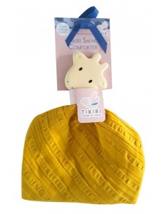 Doudou jaune Girafe avec tête en caoutchouc naturel et... 2