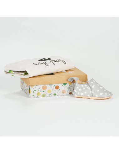 Chaussons cuir bébé Blumoo - Nuit plume / blanc...