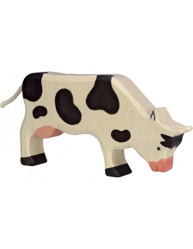 Vache noire broutant - animaux de la ferme - figurine en bois HOLZTIGER