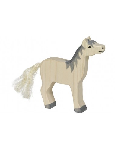 Cheval blanc tête haute crinière grise - animaux de la ferme - figurine en bois HOLZTIGER