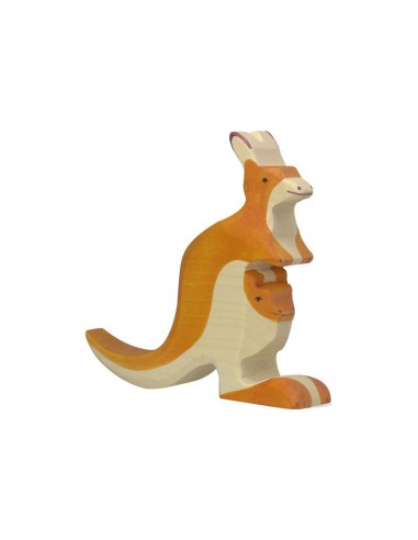 Kangourou avec petit - animaux de la jungle - figurine en bois HOLZTIGER