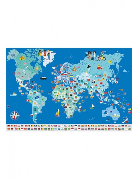 Poster pédagogique + 200 stickers DRAPEAUX DU MONDE (7-12 ans) - POPPIK