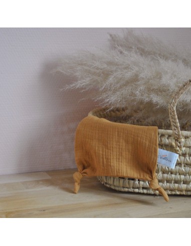 Doudou Tigre en double gaze de coton camel -...