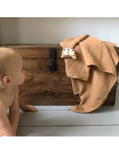 Doudou Tigre en double gaze de coton camel -...