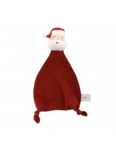 Doudou Père noël en double gaze rouge terracotta -...