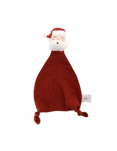 Doudou Père noël en double gaze rouge terracotta - CAROTTE & CIE 0+