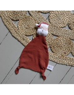 Doudou Père noël en double gaze rouge terracotta -... 2