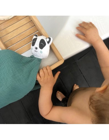 Doudou Panda en double gaze vert eucalyptus -...