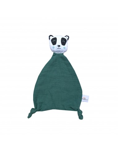 Doudou Panda en double gaze vert eucalyptus -...
