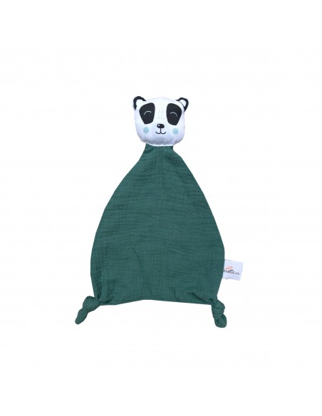 Doudou Panda en double gaze vert eucalyptus - CAROTTE & CIE 0+