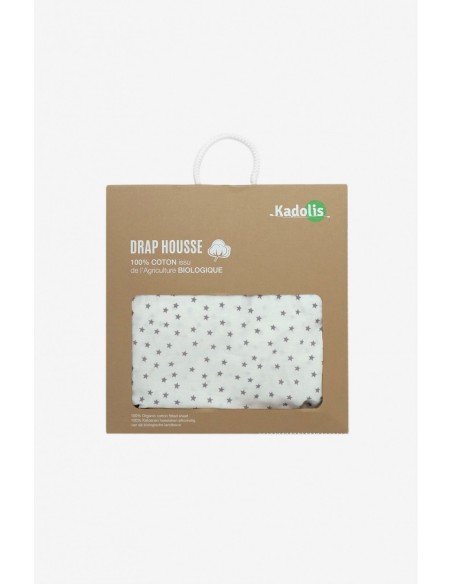 Drap housse COTON BIO motifs Etoiles - pour lit bébé - KADOLIS