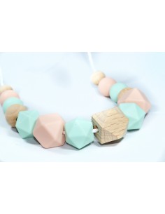 Collier d'allaitement silicone & bois - saumon / vert...