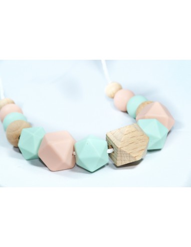 Collier d'allaitement silicone & bois - saumon / vert d'eau - IRREVERSIBLE