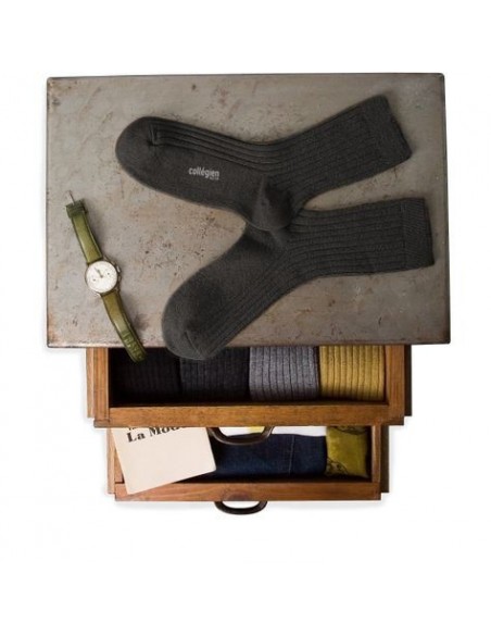 Chaussettes adulte à côtes cachemire et laine - Chamois - smoky - COLLEGIEN