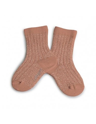 Chaussettes enfant et adulte à côtes brillantes - Victoire - bois de rose - COLLEGIEN