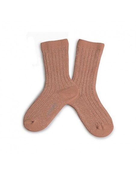 Chaussettes enfant et adulte à côtes brillantes - Victoire - bois de rose - COLLEGIEN