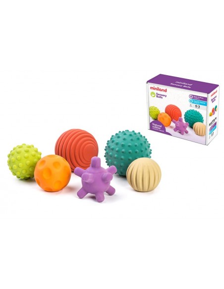 Balles sensorielles en caoutchouc 6 pièces - MINILAND 0+