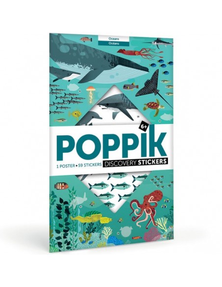 Poster pédagogique + 59 stickers OCÉANS (6-12 ans) - POPPIK