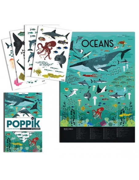 Poster pédagogique + 59 stickers OCÉANS (6-12 ans) - POPPIK