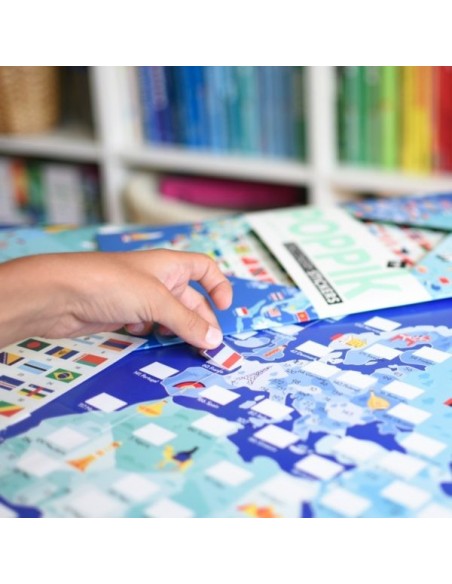 Poster pédagogique + 200 stickers DRAPEAUX DU MONDE (7-12 ans) - POPPIK
