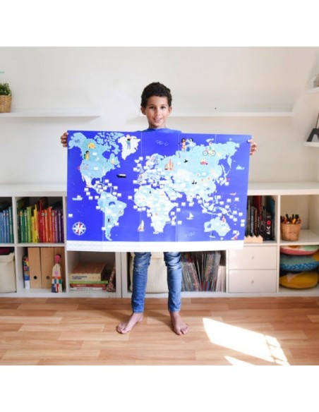 Poster pédagogique + 200 stickers DRAPEAUX DU MONDE (7-12 ans) - POPPIK