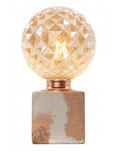Lampe cube béton patiné beige et cuivre - JUNNY