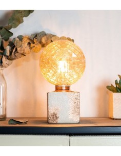 Lampe cube béton patiné beige et cuivre - JUNNY 2