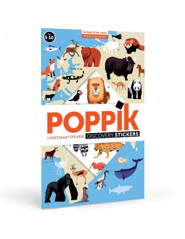 Poster éducatif + 67 stickers - ANIMAUX DU MONDE - POPPIK 5+