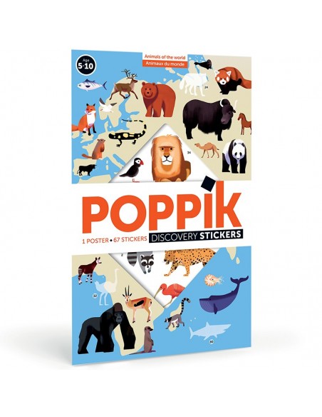 Poster pédagogique + 67 stickers ANIMAUX DU MONDE (5-12 ans) - POPPIK