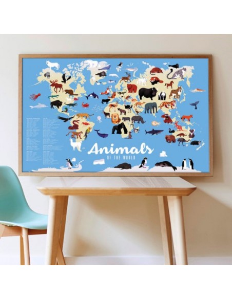 Poster pédagogique + 67 stickers ANIMAUX DU MONDE (5-12 ans) - POPPIK