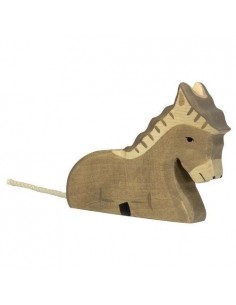 Âne allongé - animaux de la ferme - figurine en bois...